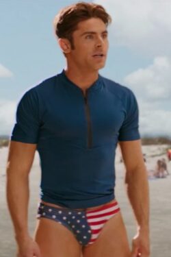 Zac Efron's USA flag swimming pants in Baywatch (2017)