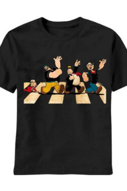 Popeye the Sailor Man Single File Line Adult Black T-shirt