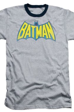 Batman Classic Retro Logo Gray With Black Ringers T-shirt - Gray - 3X