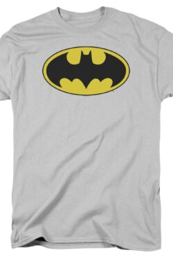 Batman Logo Silver Adult T-shirt - Gray - 2X