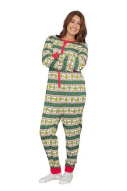 Grinch Family Faces Christmas Adult Pajama Union Suit - Green - 2XL