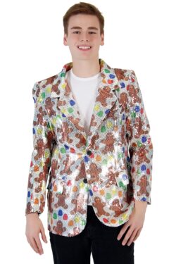 Sequin Gingerbread Man Blazer Jacket - White/Brown - 2X