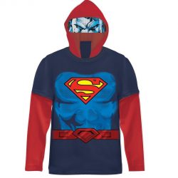 Superman Boys Navy Costume T-shirt with Hood - Blue - 8