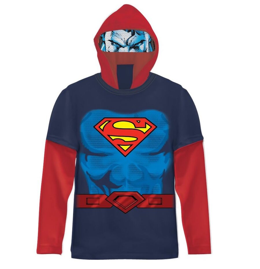 Superman Boys Navy Costume T-shirt with Hood - Blue - 8
