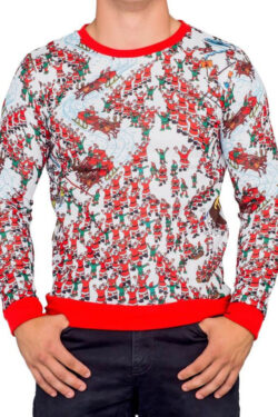 Where is Waldo Santa Sleds Long Sleeve Sweater - White/Red - 3XL