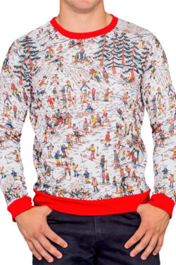 Where is Waldo Snow Mountain Long Sleeve Sweater - White/Red - 3XL