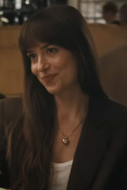 Silver Puffed Heart Pendant Necklace Dakota Johnson in Materialists