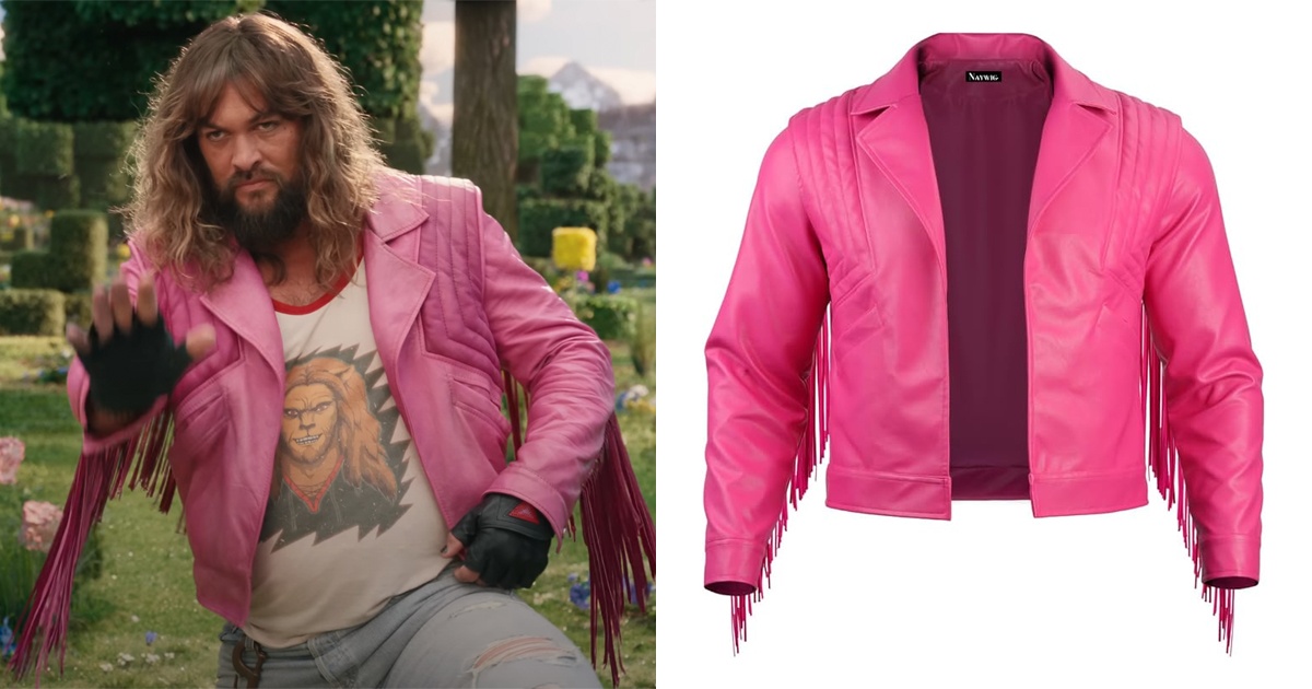 Pink Leather Jacket Jason Momoa in A Minecraft Movie