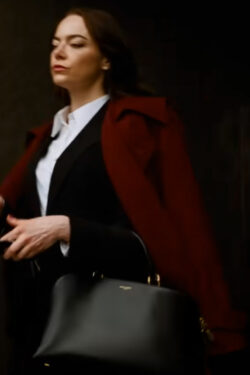 Black leather designer bag Emma Stone in Bugonia