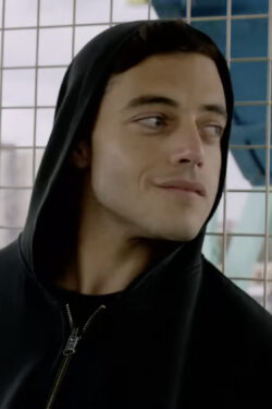 Black zip up hoodie Rami Malek in MR Robot